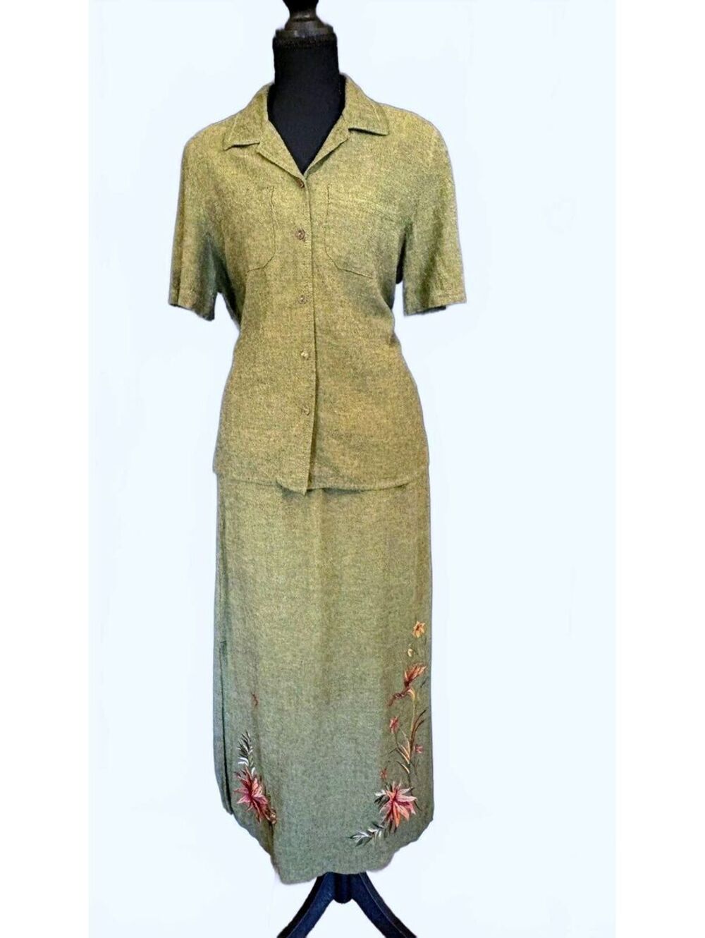 Vintage 1990's -Koret-  Linen Blend Skirt/Shirt Set, Size M
